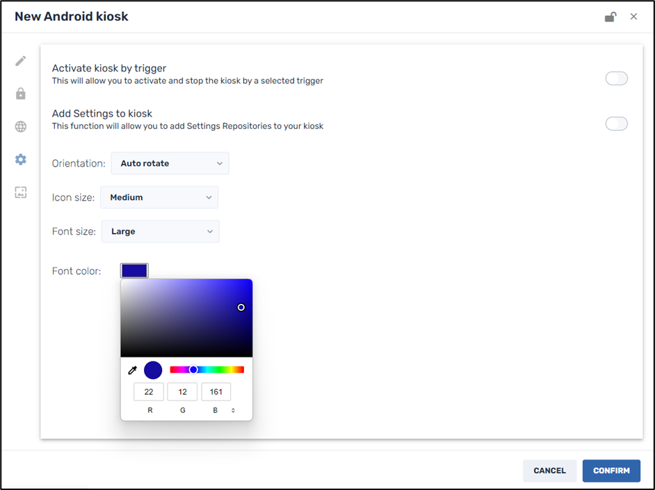 Creating a Kiosk Device--Setting the orientation and appearance