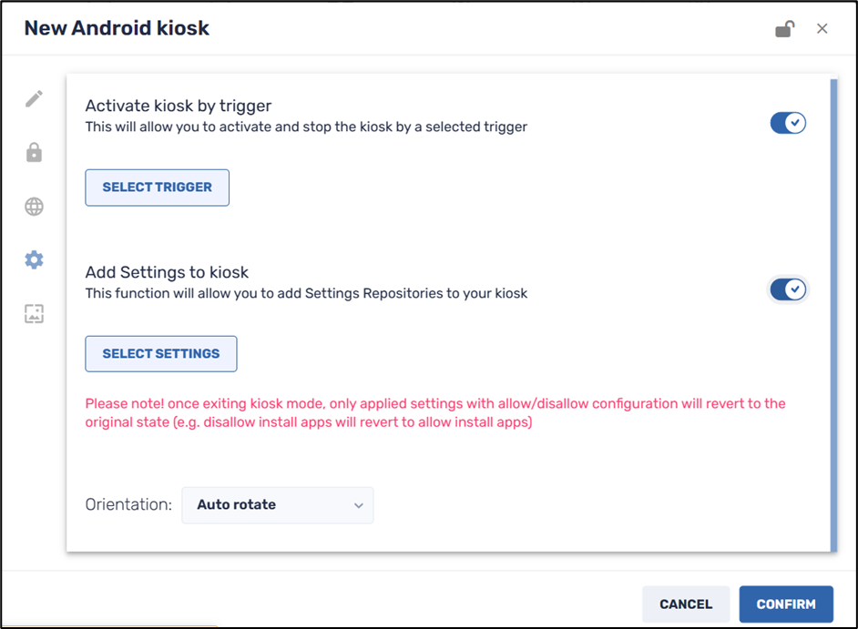 Creating a Kiosk Device--set trigger to start the kiosk