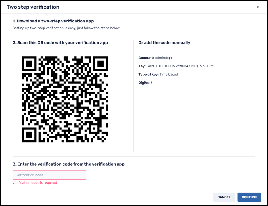 Two-Step Verification--Producing a QR code for two-step verification