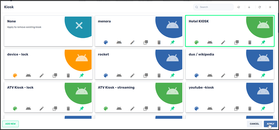 Creating a Kiosk Device from an existing Kiosk option