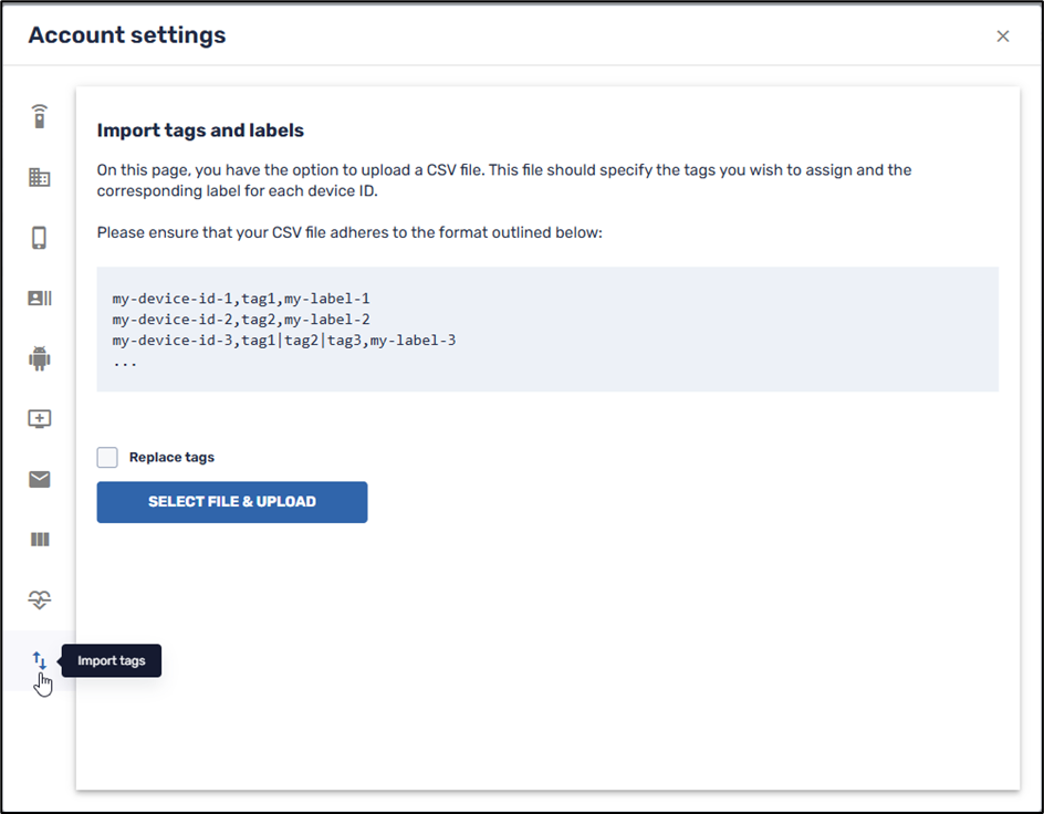 Icon for importing tags and labels