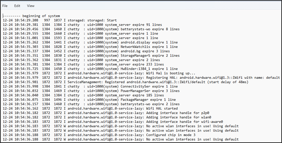 A log collected from a single remote device
