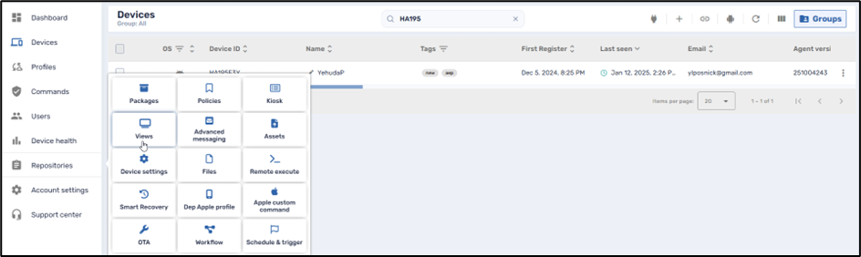 Using the Views Command--From the Repositories console