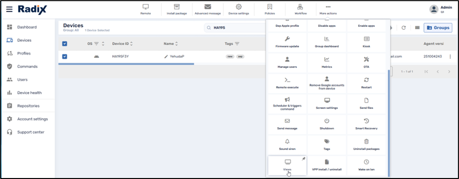 Using the Views Command--from the Device Console Ribbon