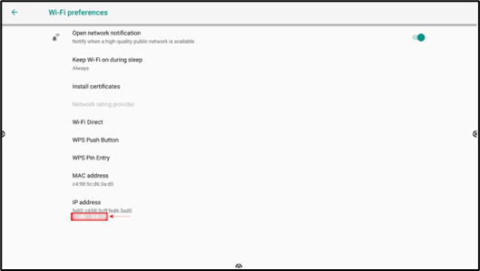 Installing the Viso Agent on ActivPanel Devices---locating where the IP Address is displayed
