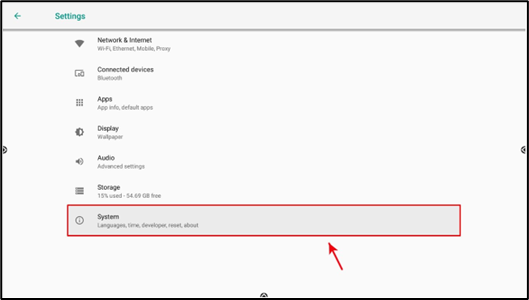 Installing the Viso Agent on ActivPanel Devices--System item in Settings menu
