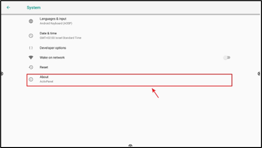 Installing the Viso Agent on ActivPanel Devices--About icon in Settings