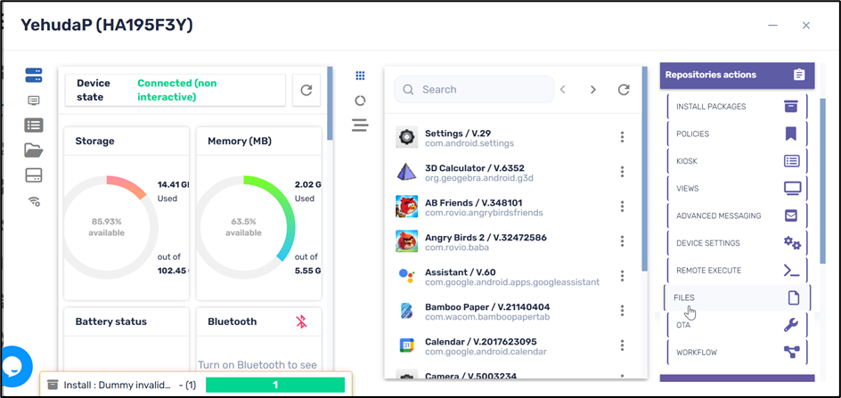 Send Files Command--from the Device Dashboard