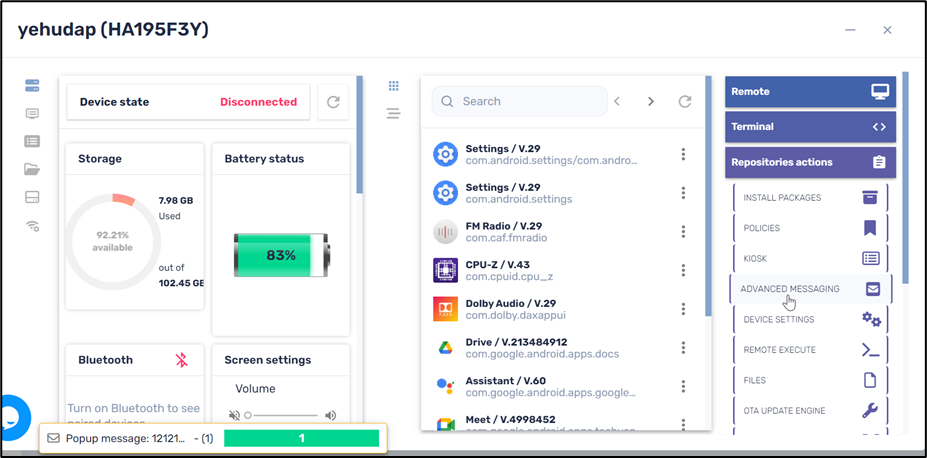 Advanced Messaging Command--from the Device Dashboard